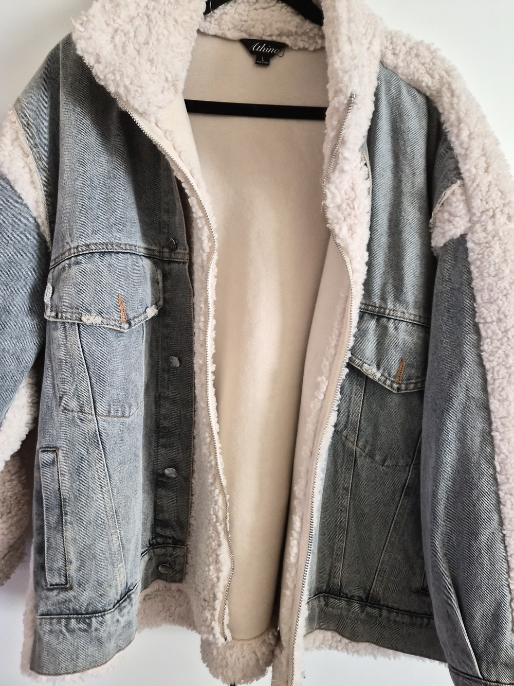 Fashion NOVA Light Wash Denim Sherpa Jacket in Cream